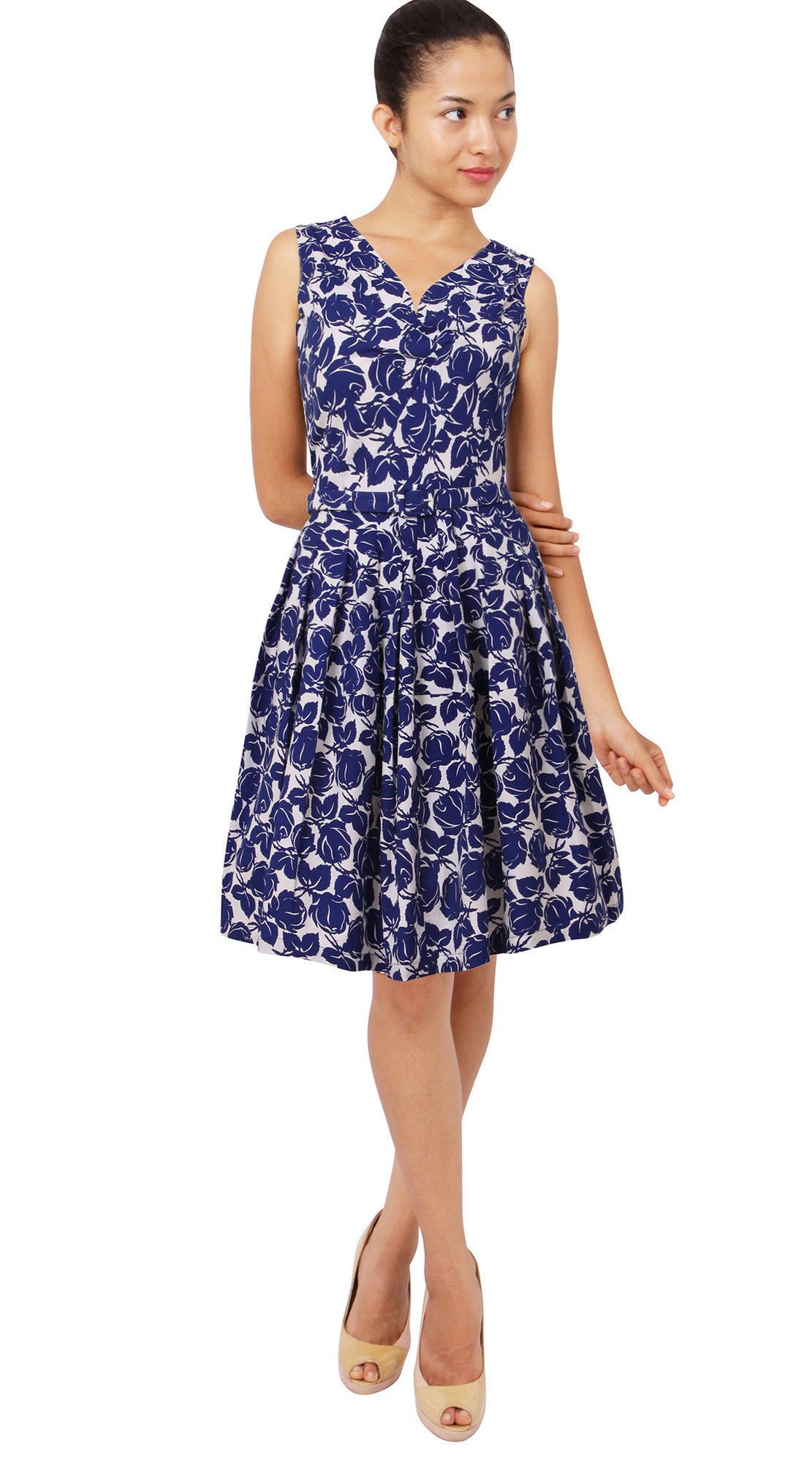 Sleeveless | Corfu Rose | White Admiral Blue | Front | Dress By Samantha Sung