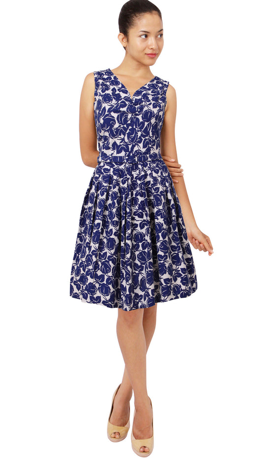 Sleeveless | Corfu Rose | White Admiral Blue | Front | Dress By Samantha Sung