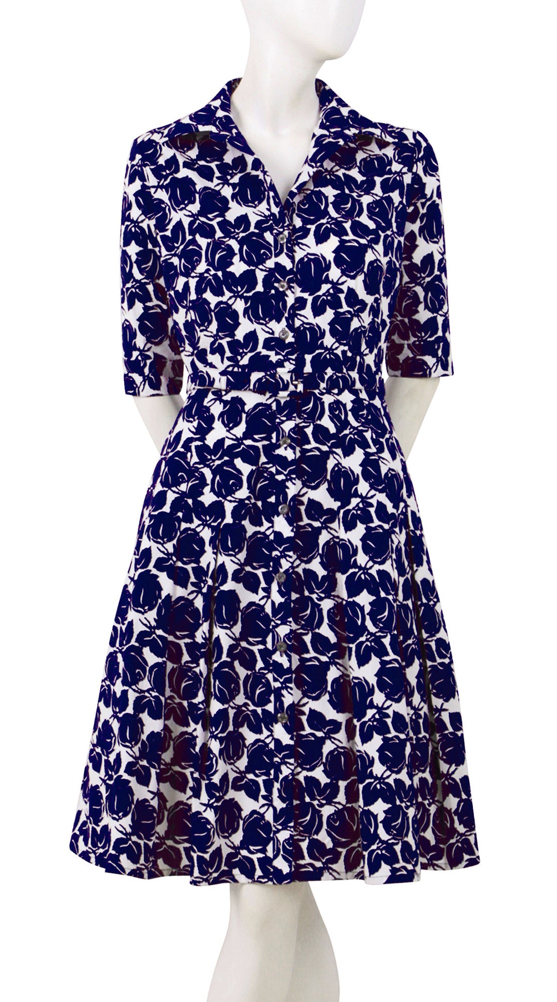 1/2 Sleeve | Corfu Rose | White Indigo | Front | Shirt Dress By Samantha Sung