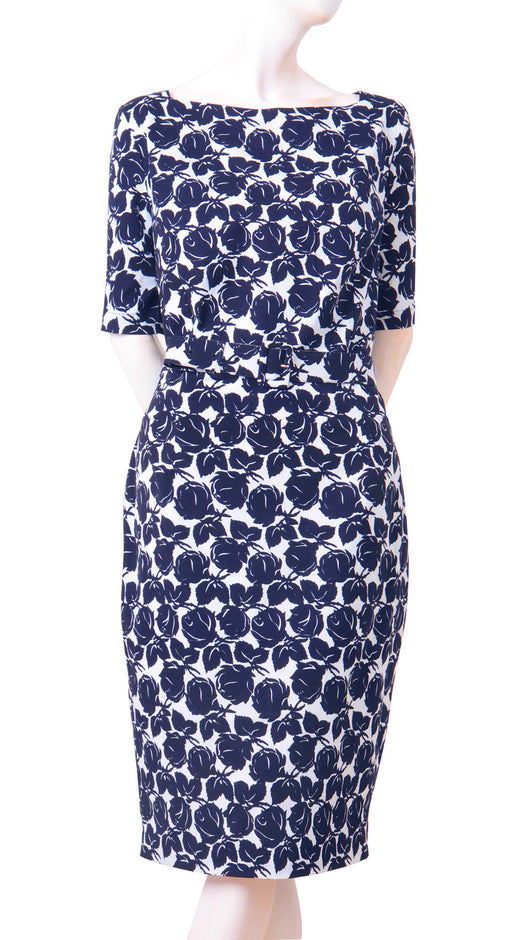 1/2 Sleeve | Corfu Rose | White Indigo | Front | Dress By Samantha Sung