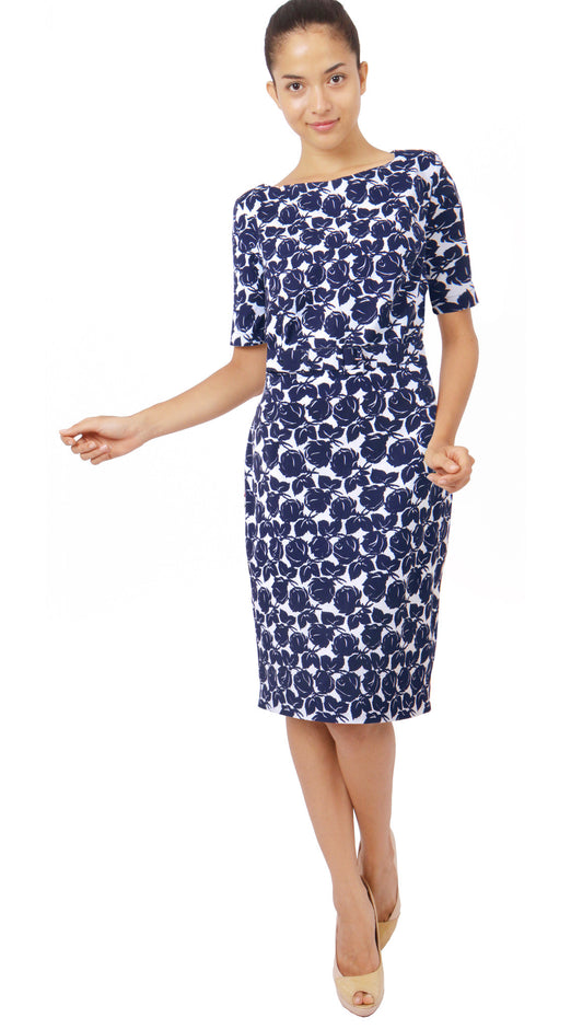 1/2 Sleeve | Corfu Rose | White Indigo | Front | Dress By Samantha Sung