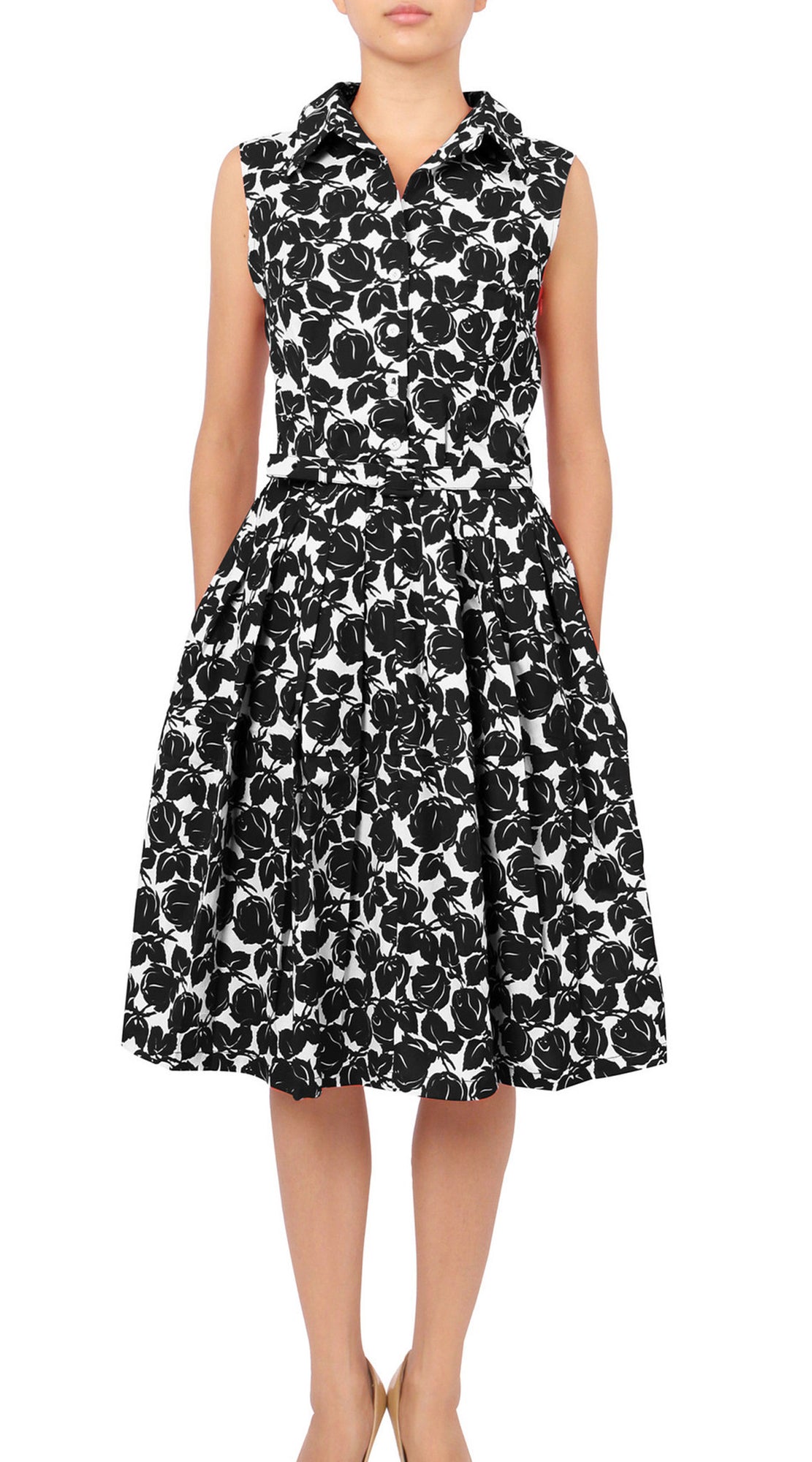 Sleeveless | Corfu | White Black | Front | Shirt Dress By Samantha Sung