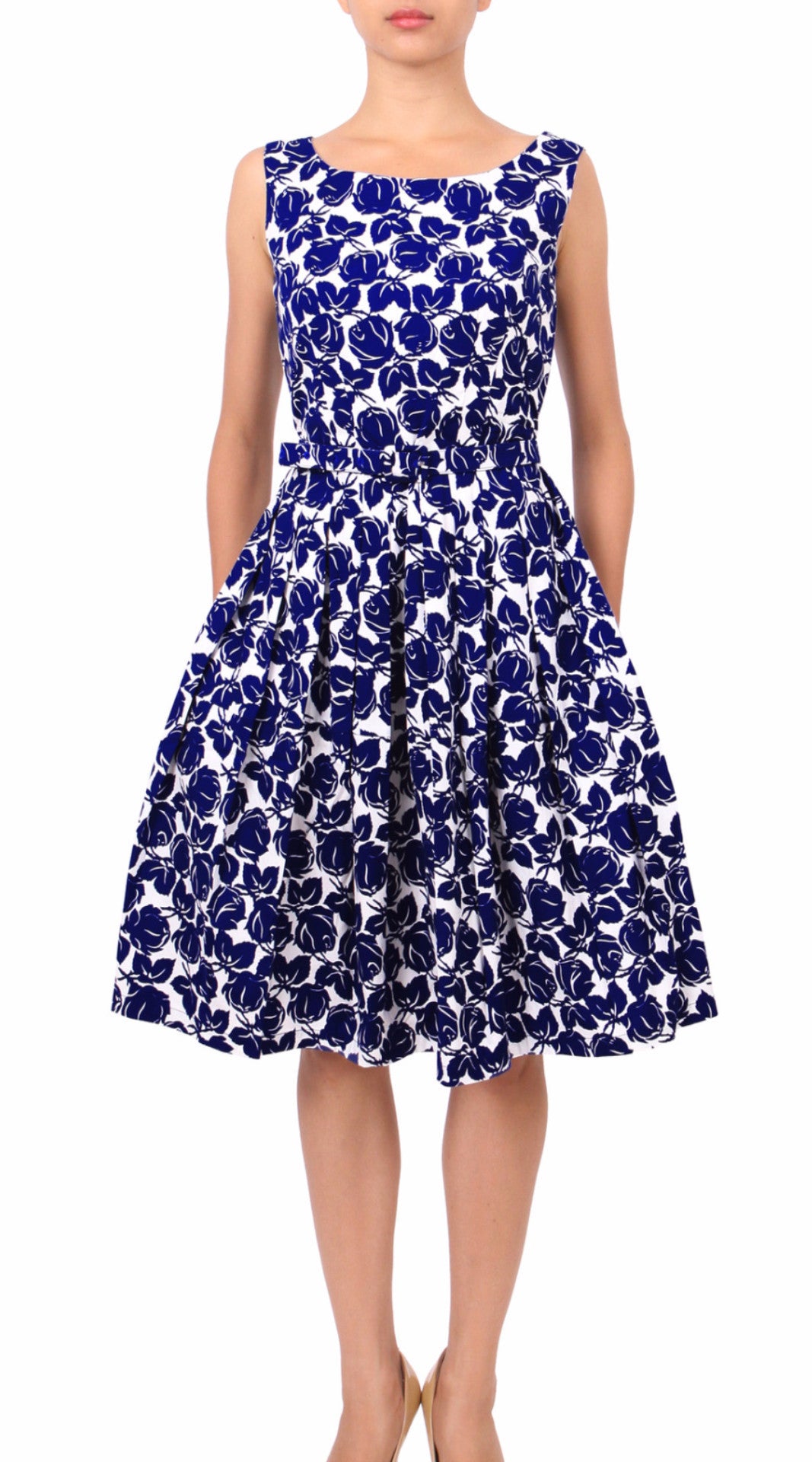 Sleeveless | Corfu | White Cobalt Blue | Front | Dress By Samantha Sung
