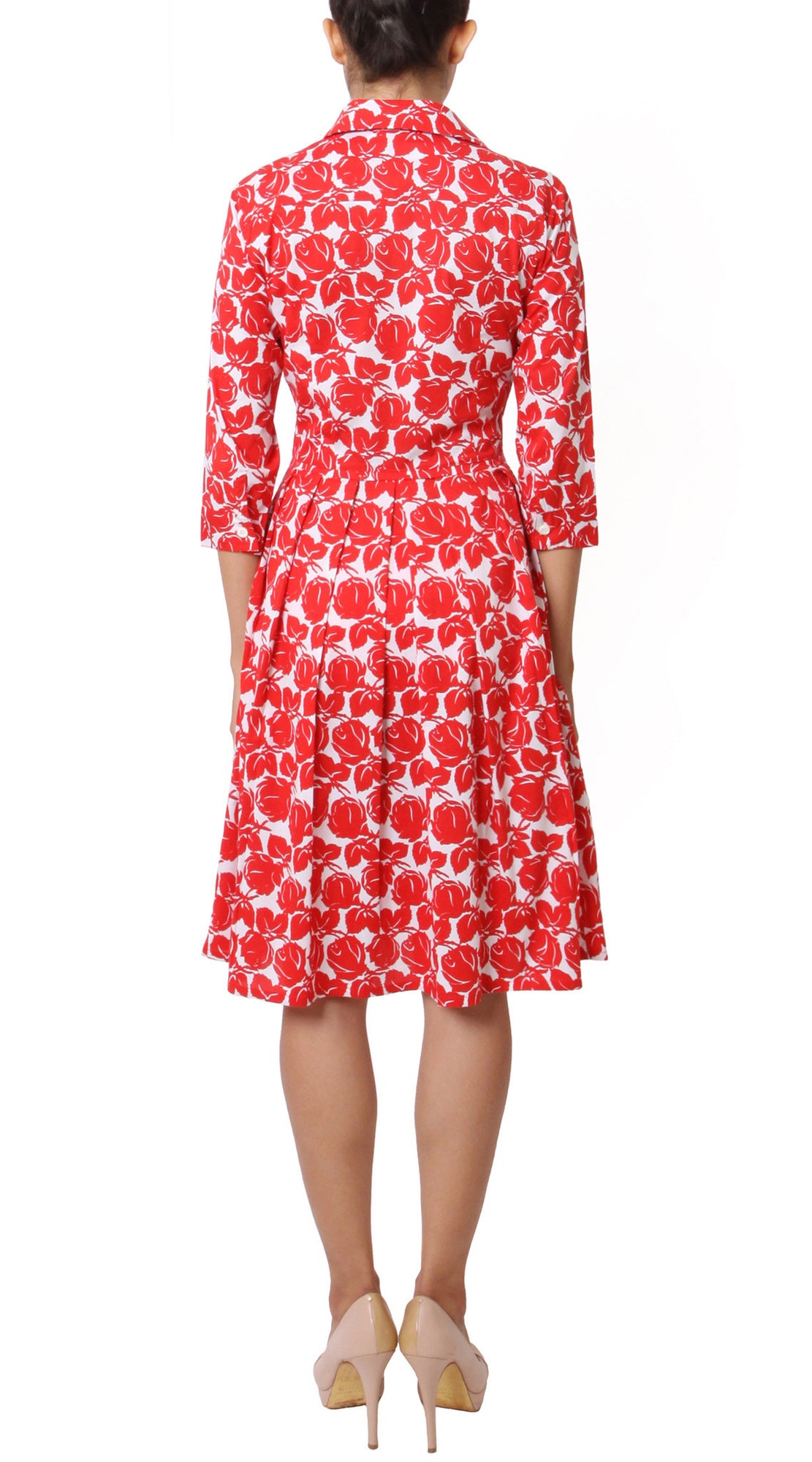 3/4 Sleeve | Corfu Rose | White Indian Red | Back | Shirt Dress By Samantha Sung