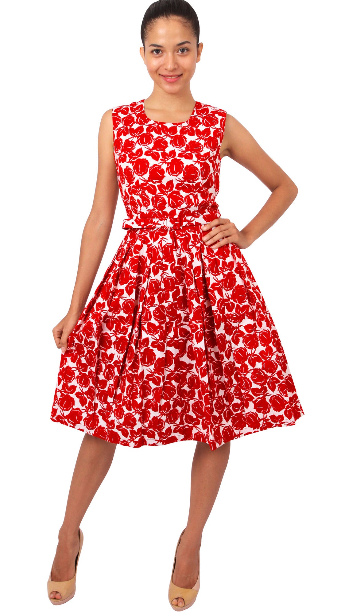 Sleeveless | Corfu | White Indian Red | Front-1 | Dress By Samantha Sung