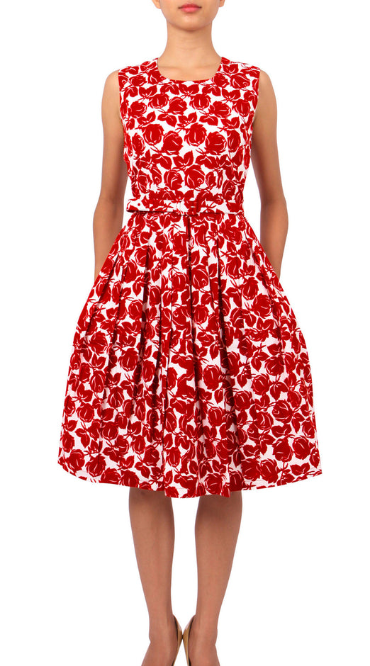 Sleeveless | Corfu | White Indian Red | Front-1 | Dress By Samantha Sung