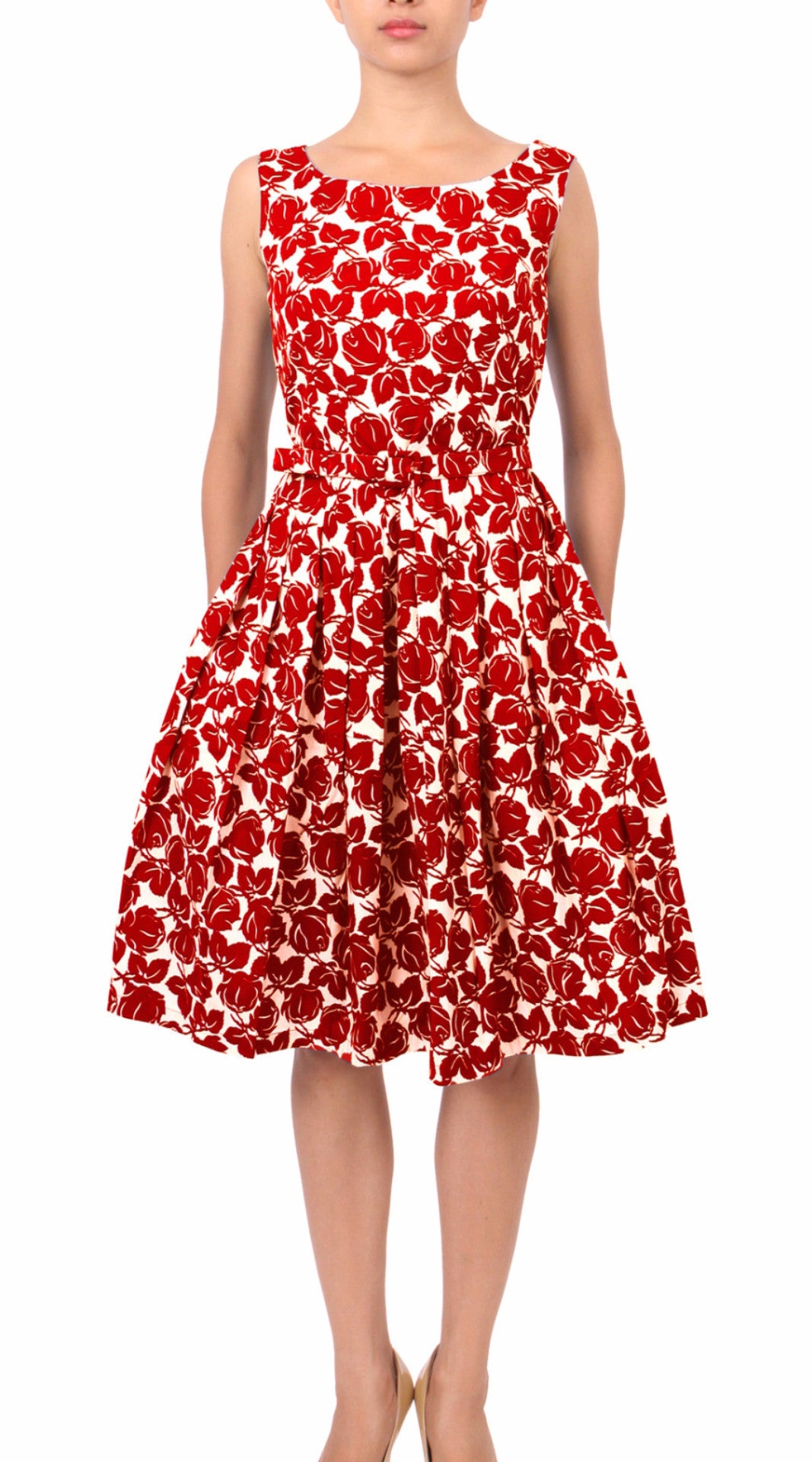 Sleeveless | Corfu | White Indian Red | Front | Dress By Samantha Sung