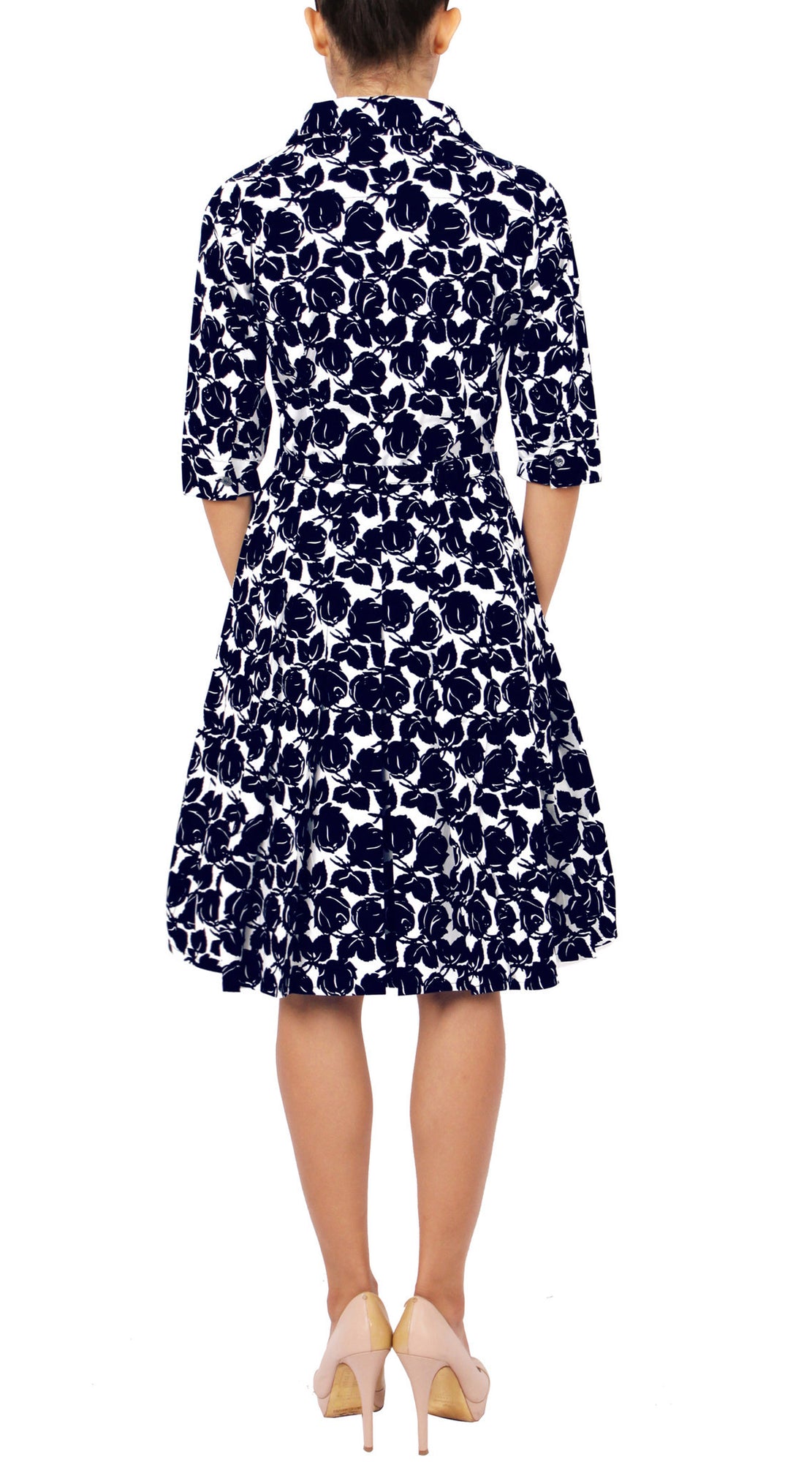 1/2 Sleeve | Corfu | White Indigo | Back | Shirt Dress By Samantha Sung