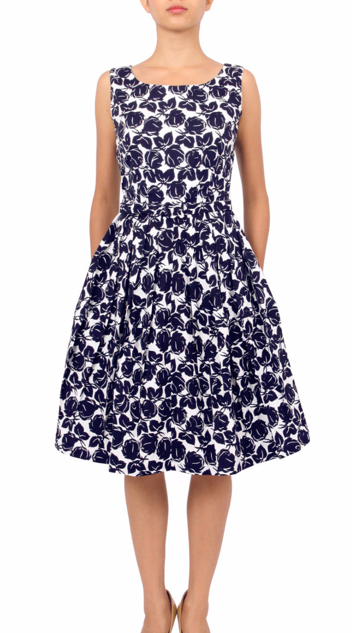 Sleeveless | Corfu | White Indigo | Front | Dress By Samantha Sung