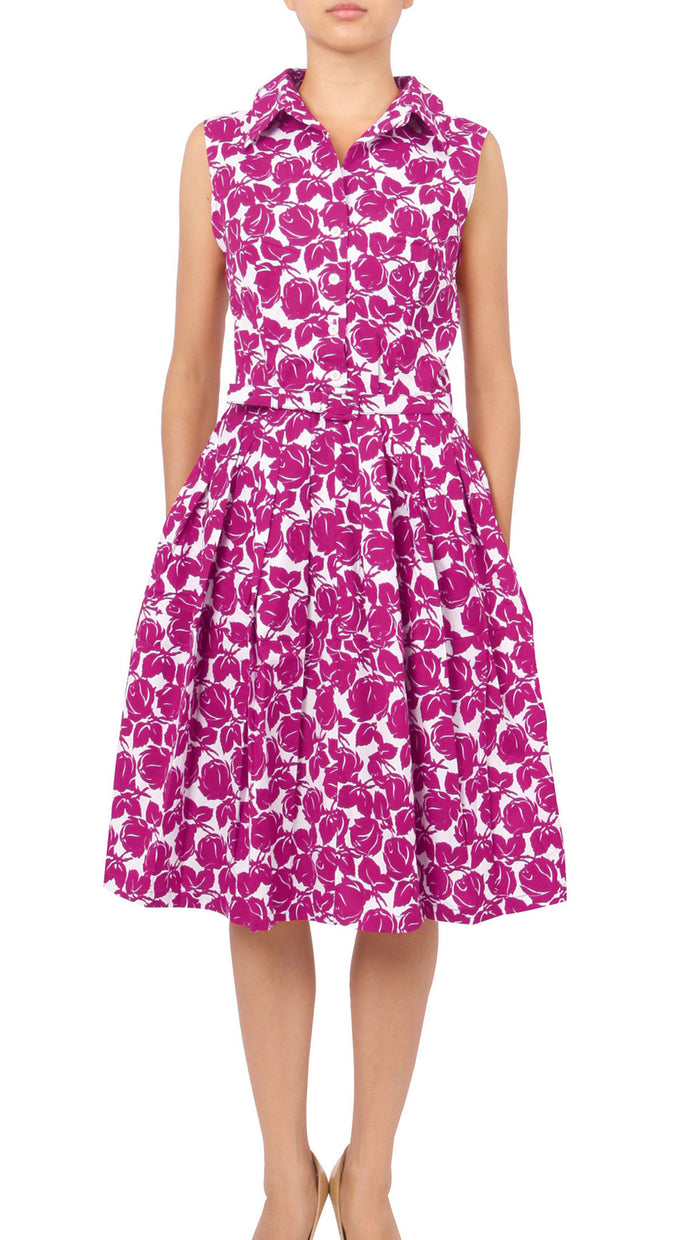 Sleeveless | Corfu | White Pink | Front | Shirt Dress By Samantha Sung