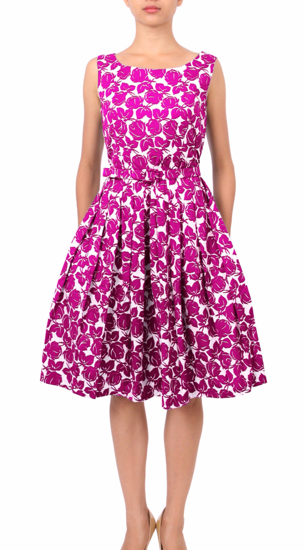 Sleeveless | Corfu | White Pink | Front | Dress By Samantha Sung