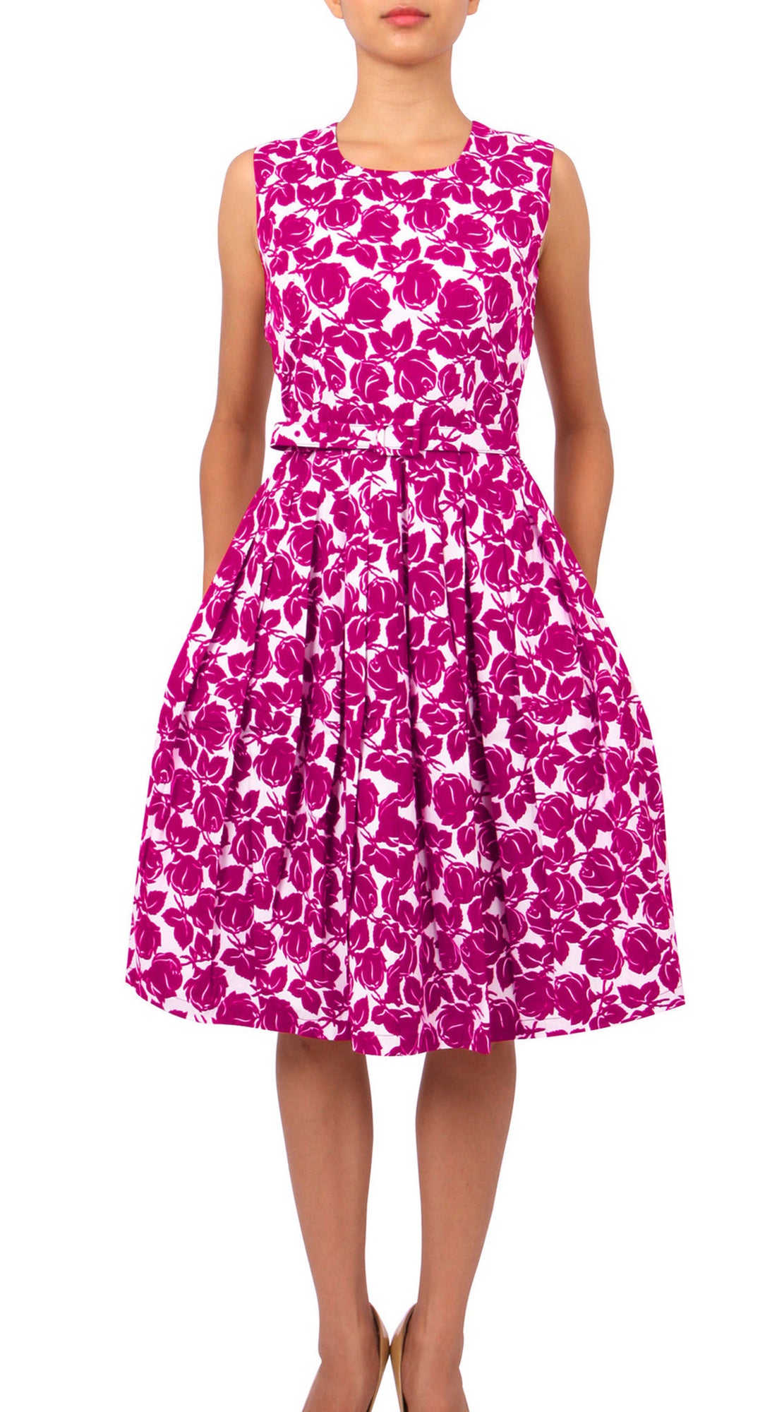 Sleeveless | Corfu | White Pink | Front | Dress By Samantha Sung