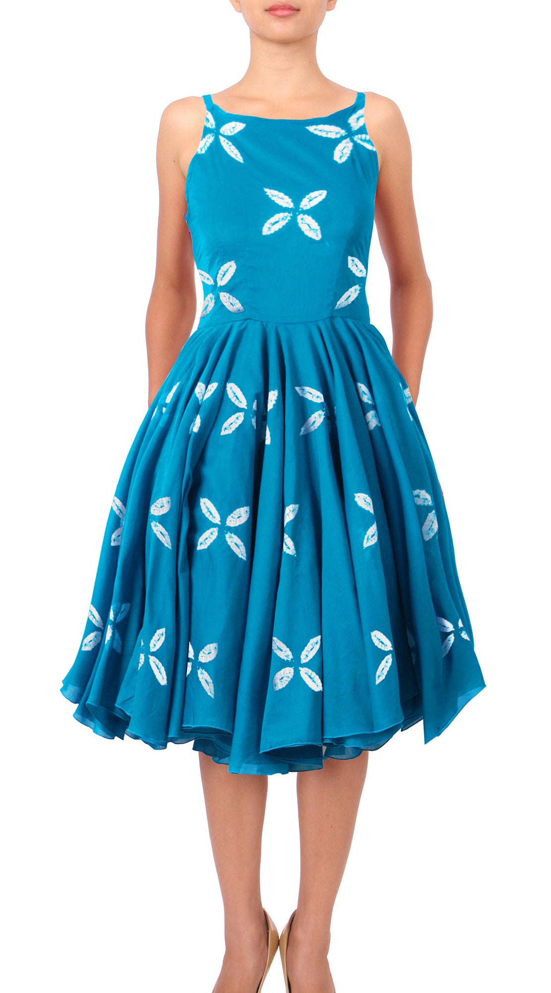 Sleeveless | Cross Lips | Aqua | Front-1 | Shirt Dress By Samantha Sung