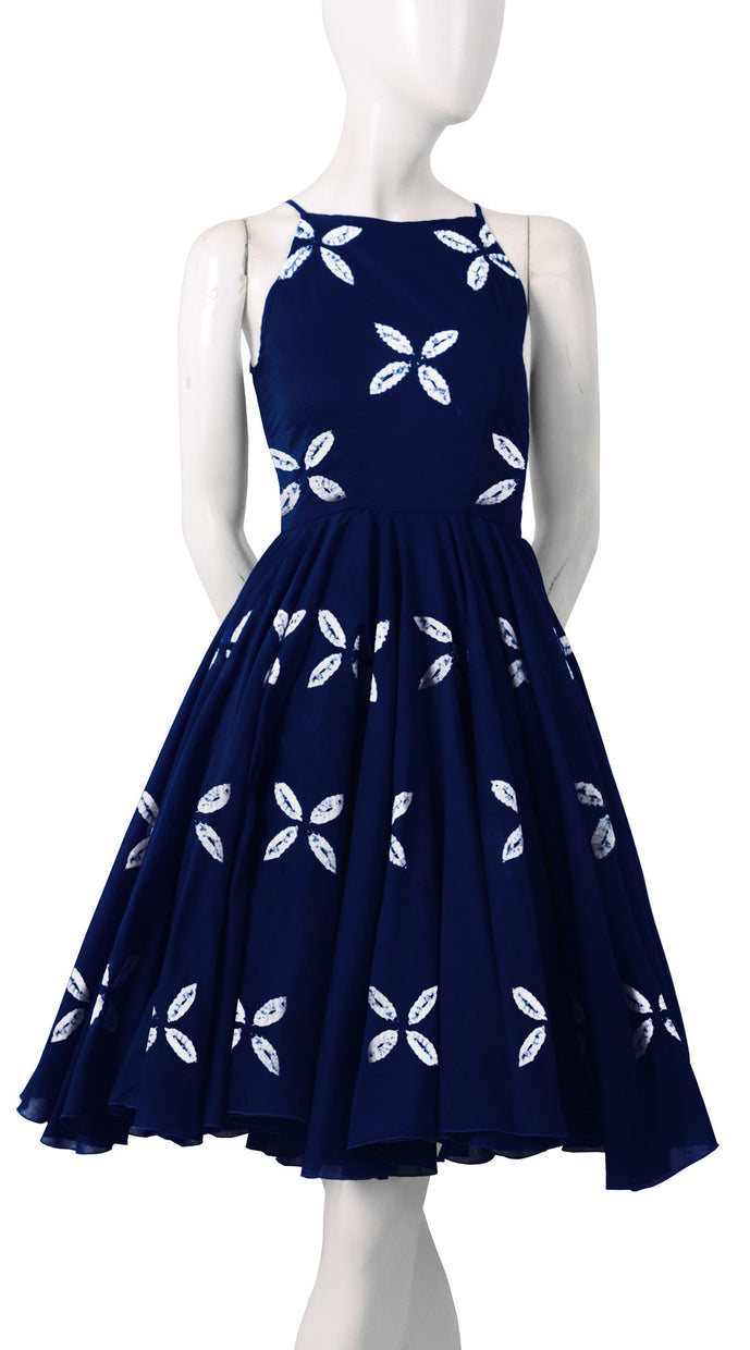 Sleeveless | Cross Lips | Indigo | Front-1 | Shirt Dress By Samantha Sung