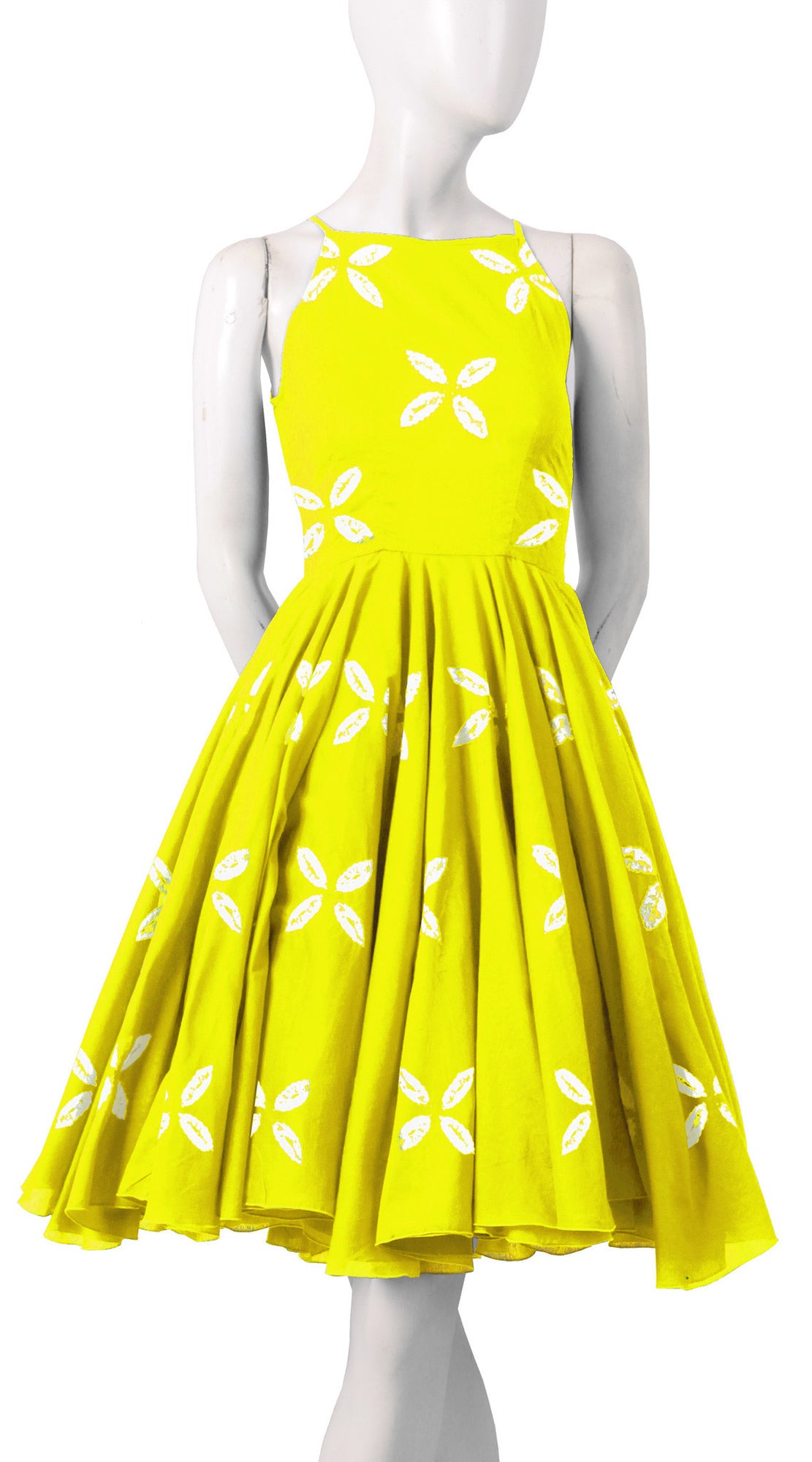 Sleeveless | Cross Lips | Lemon Yellow | Front-1 | Shirt Dress By Samantha Sung