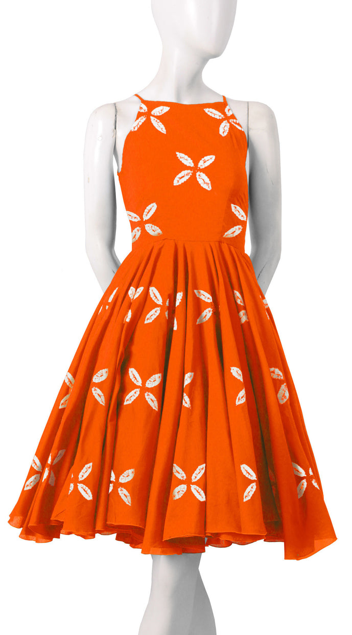 Sleeveless | Cross Lips | Orange | Front-1 | Shirt Dress By Samantha Sung