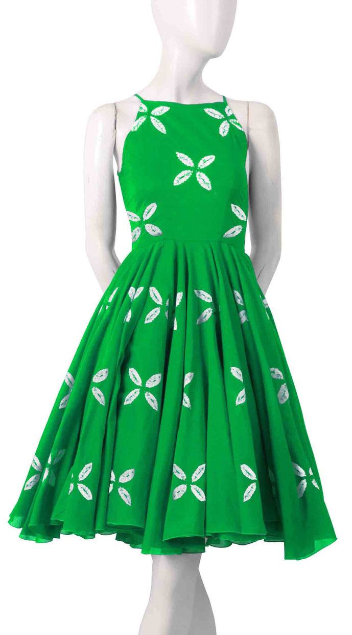 Sleeveless | Cross Lips | Pea Green | Front-1 | Shirt Dress By Samantha Sung