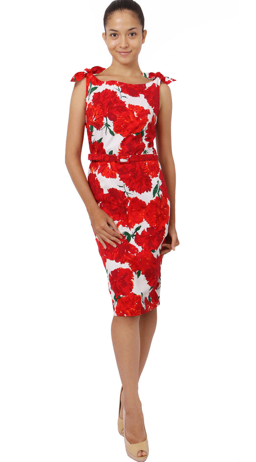 Tie Shoulder | Cyprus Bloom | White Indian Red | Front-1 | Dress By Samantha Sung