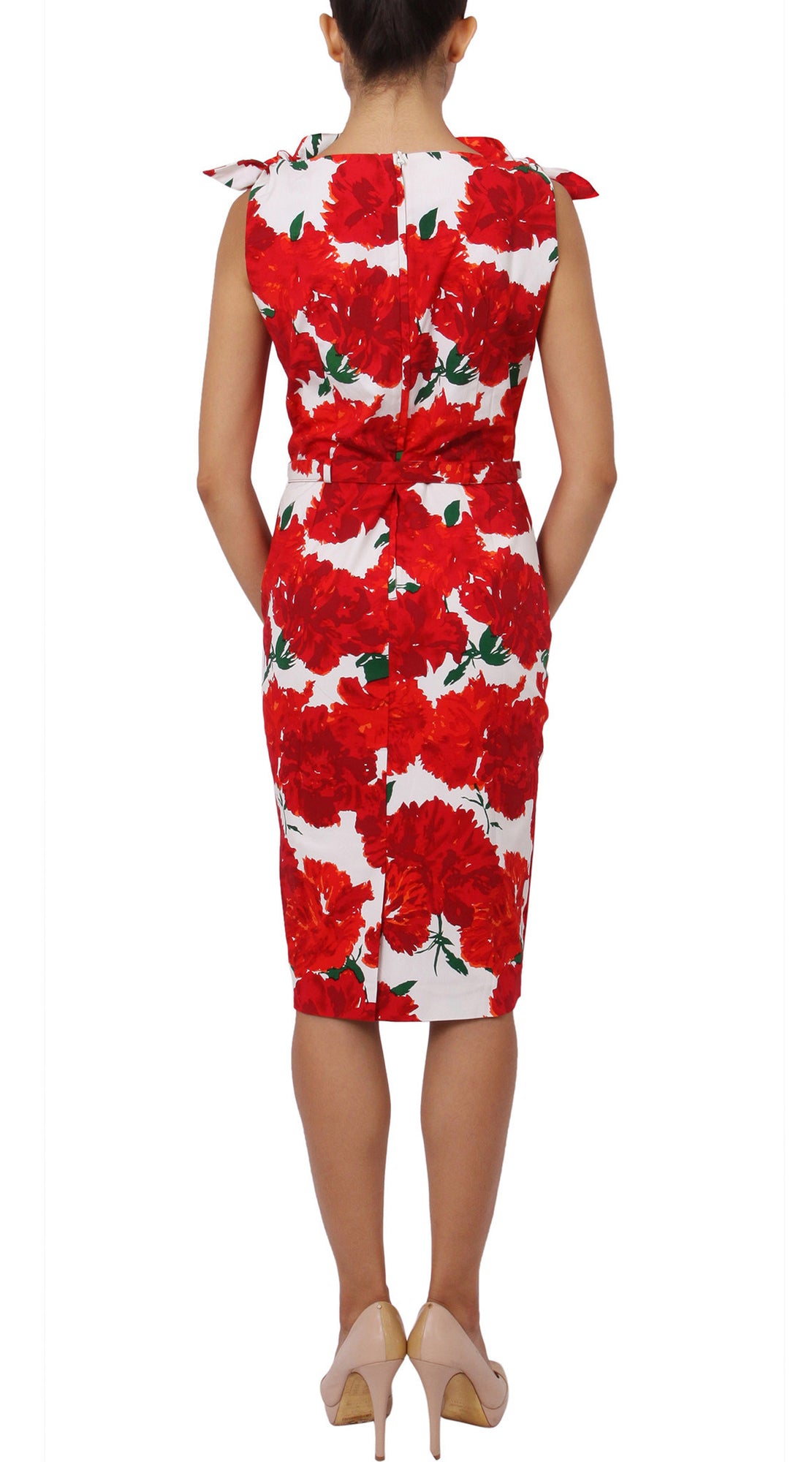 Tie Shoulder | Cyprus Bloom | White Indian Red | Back | Dress By Samantha Sung