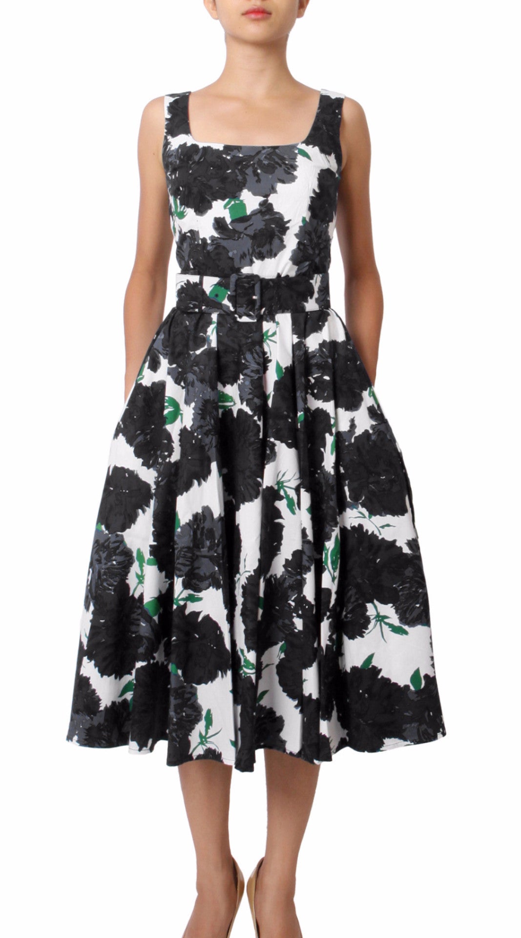 Sleeveless | Cyprus Bloom | White Black | Front | Dress By Samantha Sung