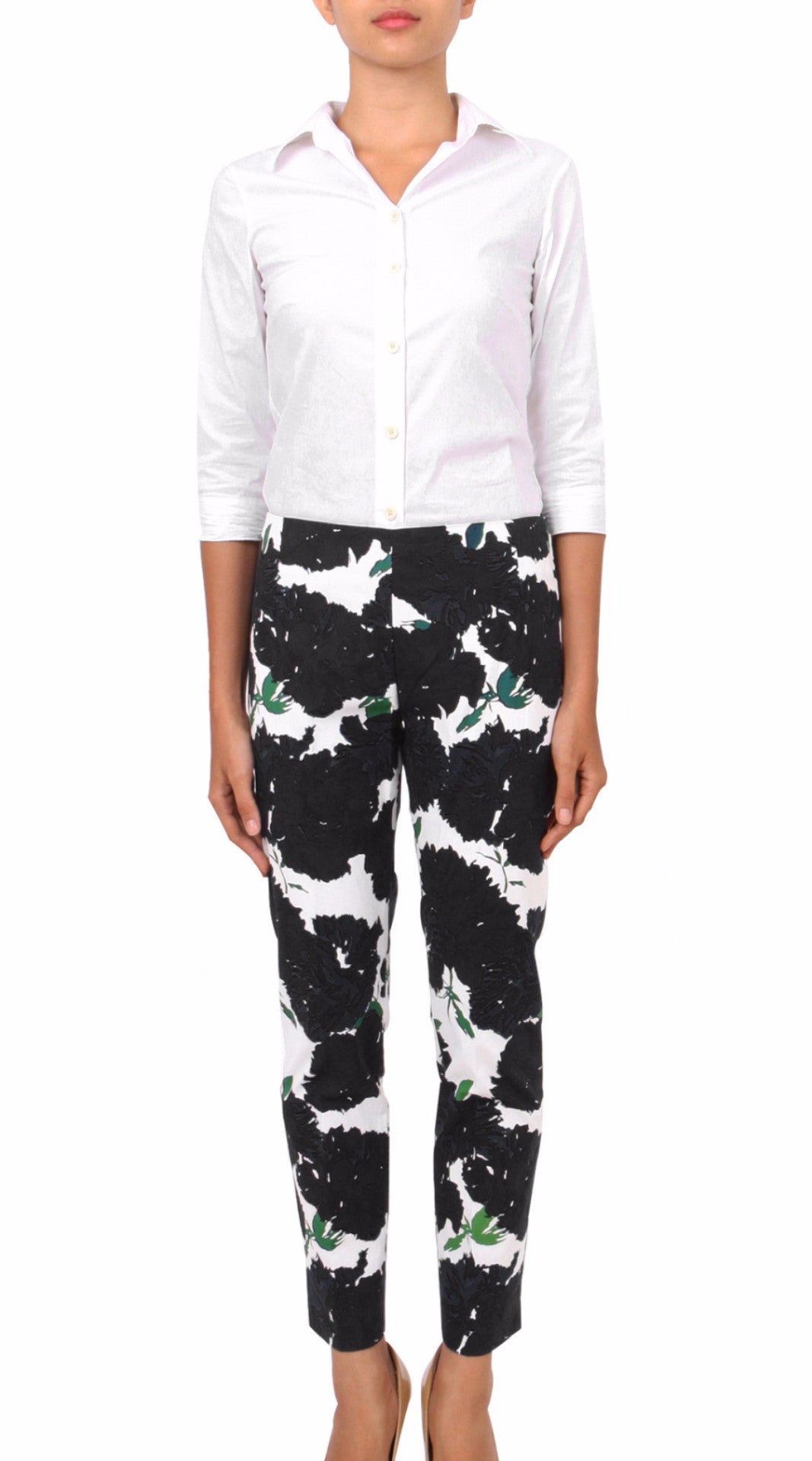 Long | Cyprus Bloom | White Black | Front  | Pants By Samantha Sung