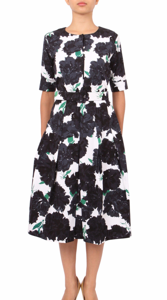 Sleeveless | Cyprus Bloom | White Black | Front | Dress By Samantha Sung