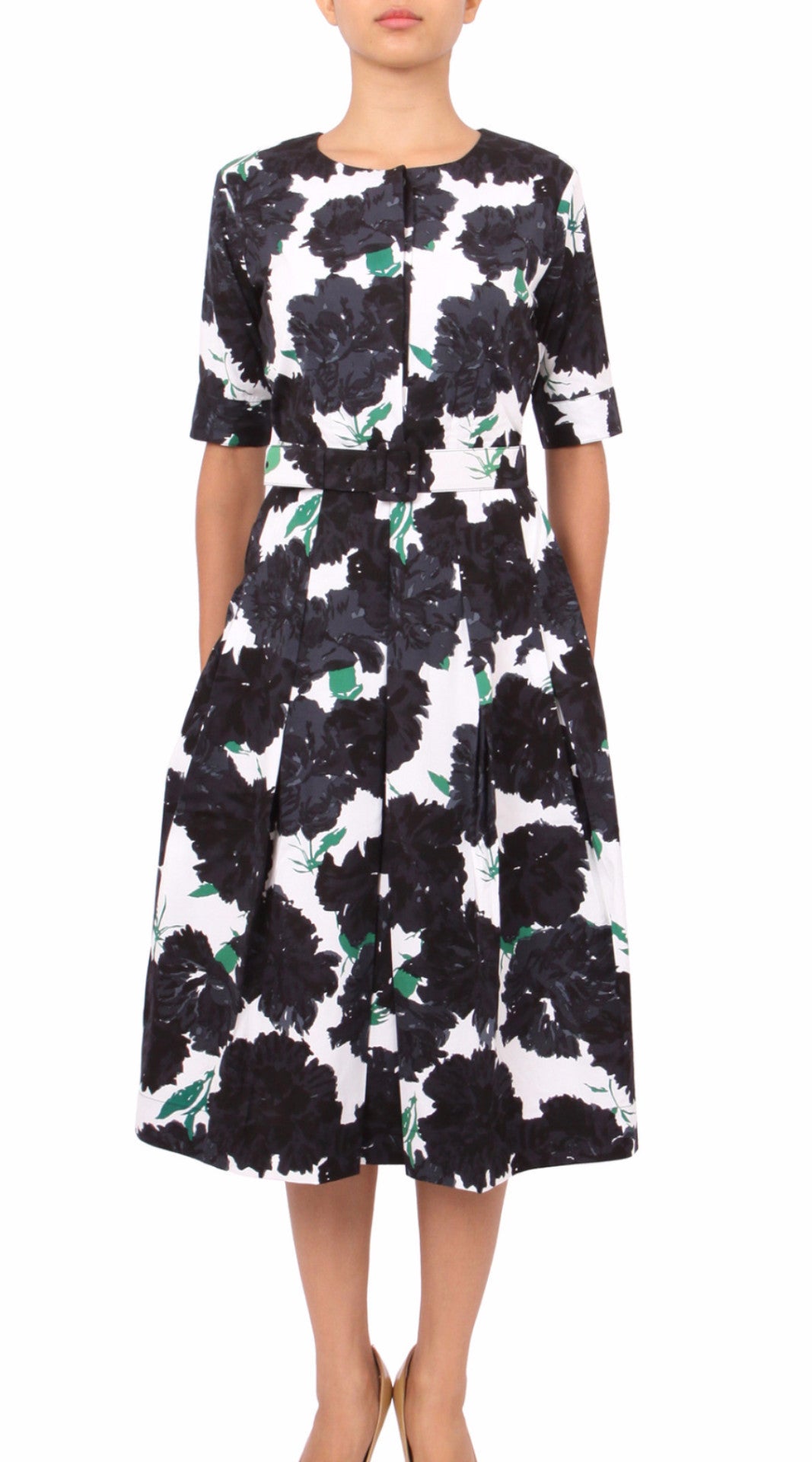 Sleeveless | Cyprus Bloom | White Black | Front | Dress By Samantha Sung