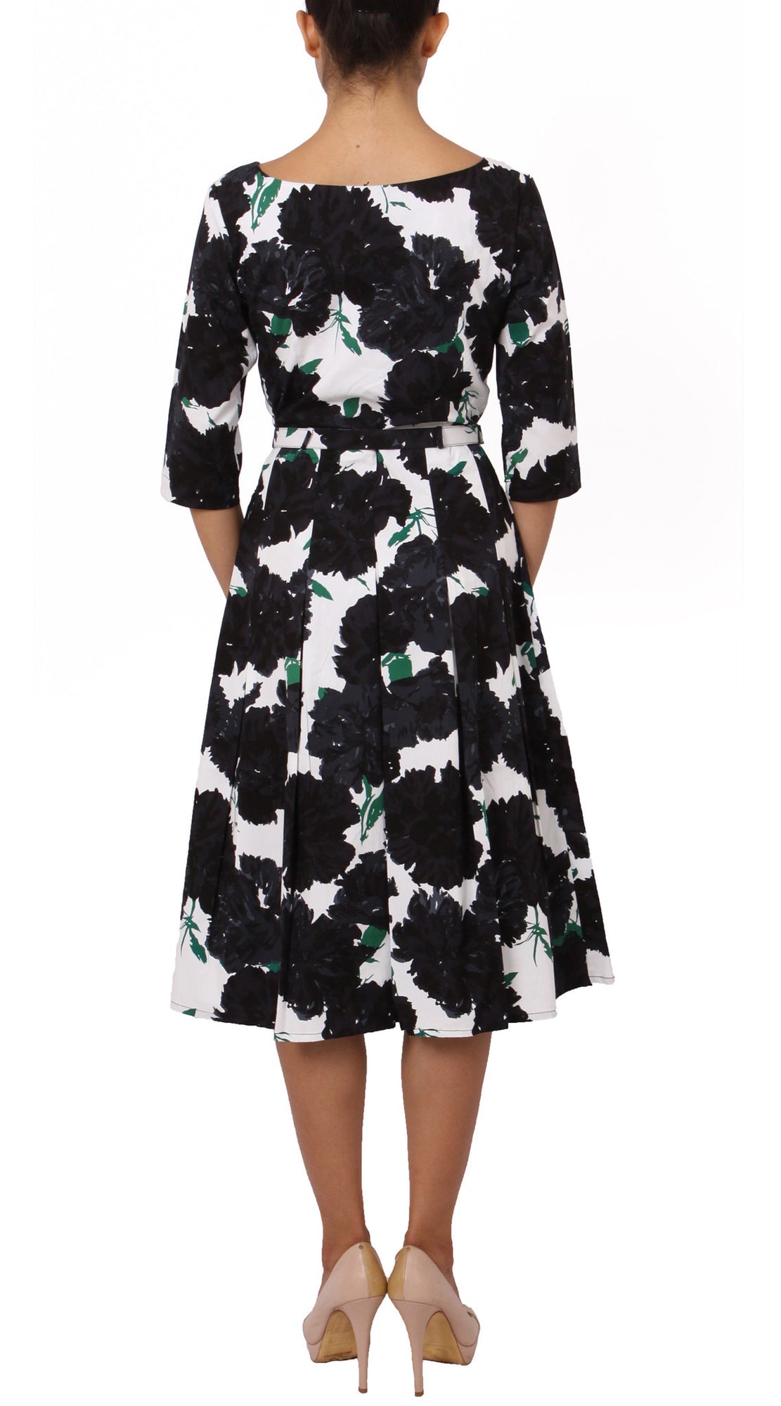 3/4 Sleeve | Cyprus Bloom | White Black | Back | Dress By Samantha Sung
