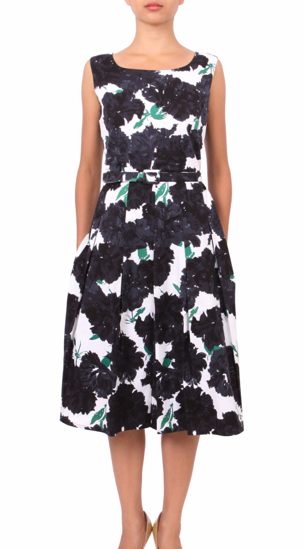 Sleeveless | Cyprus Bloom | White Black | Front | Dress By Samantha Sung