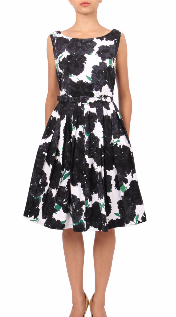 Sleeveless | Cyprys Bloom | White Black | Front | Dress By Samantha Sung