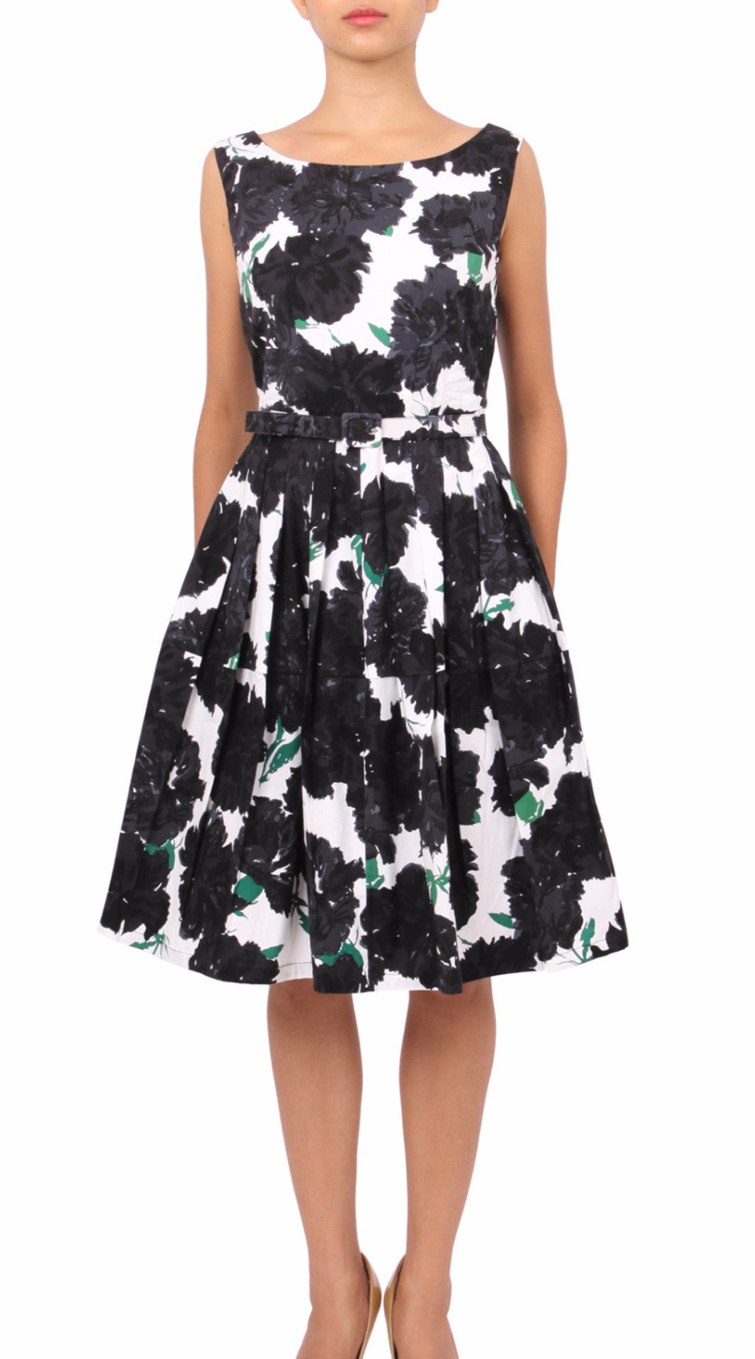 Sleeveless | Cyprys Bloom | White Black | Front | Dress By Samantha Sung