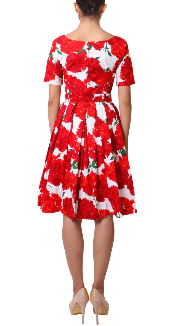 1/2 Sleeve | Cyprus Bloom | White Indian Red | Back | Dress By Samantha Sung