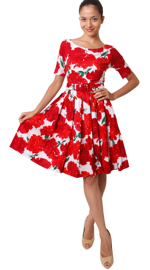 1/2 Sleeve | Cyprus Bloom | White Indian Red | Front-1 | Dress By Samantha Sung