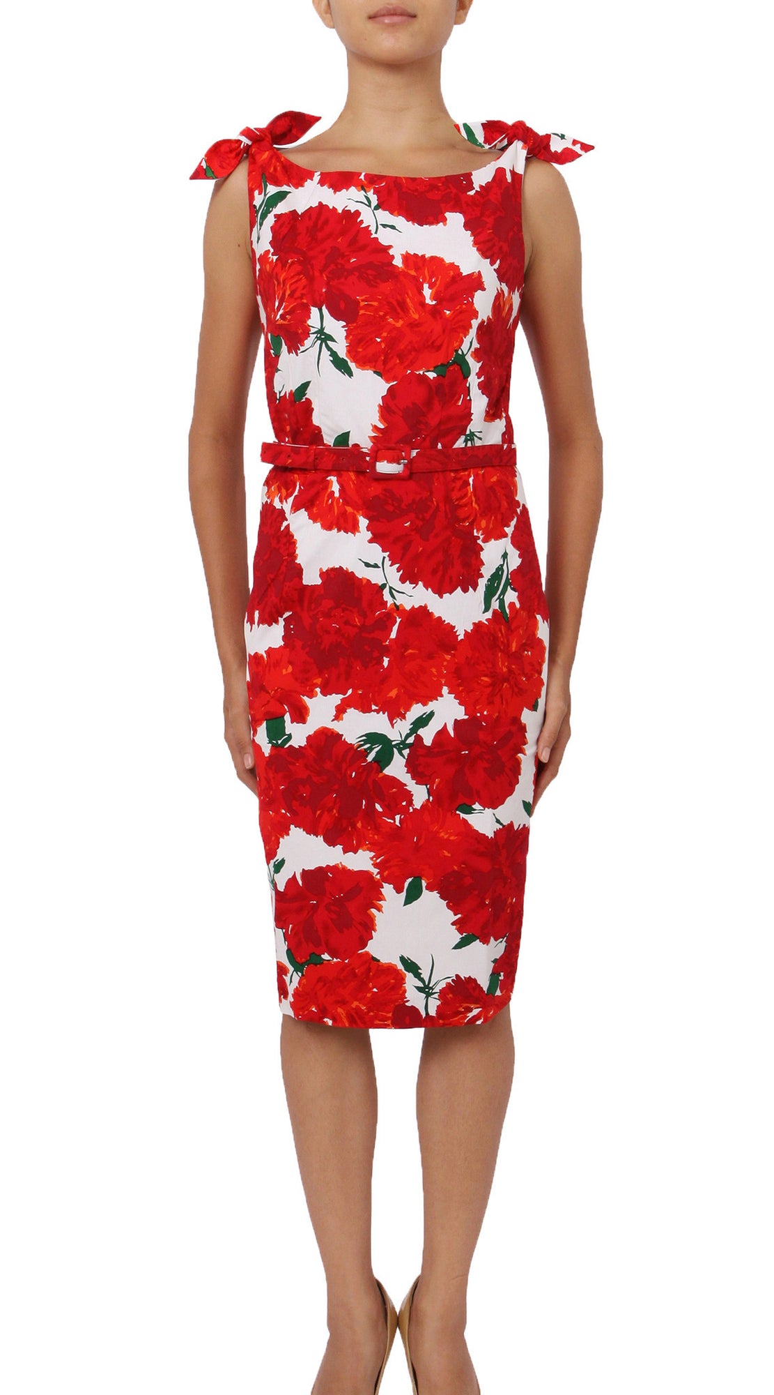 Tie Shoulder | Cyprus Bloom | White Indian Red | Front | Dress By Samantha Sung