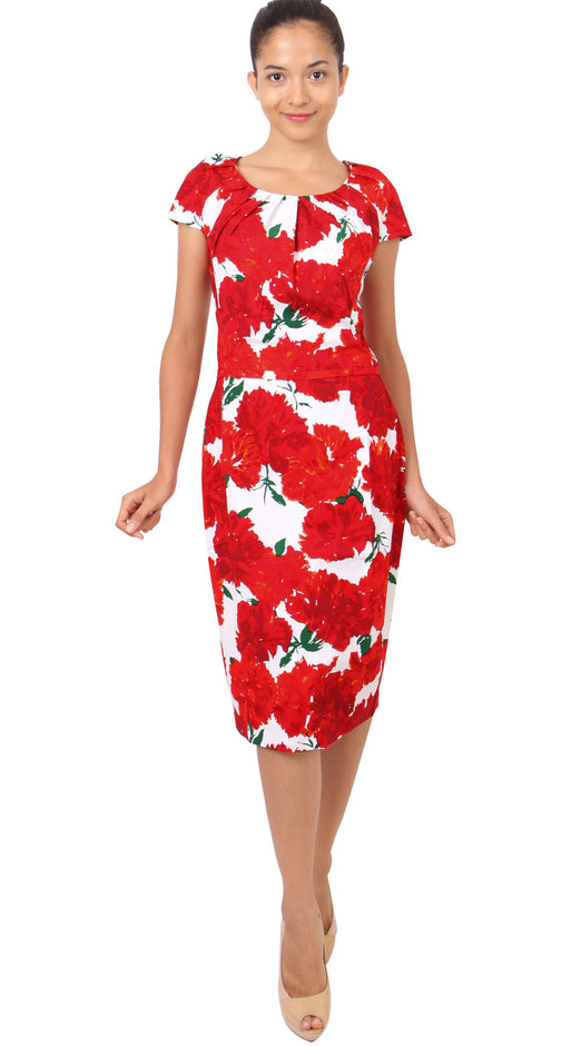Cap Sleeve | Cyprus Bloom | White Indian Red | Front-1 | Dress By Samantha Sung