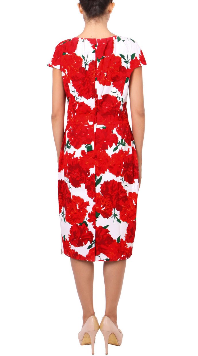 Cap Sleeve | Cyprus Bloom | White Indian Red | Back | Dress By Samantha Sung
