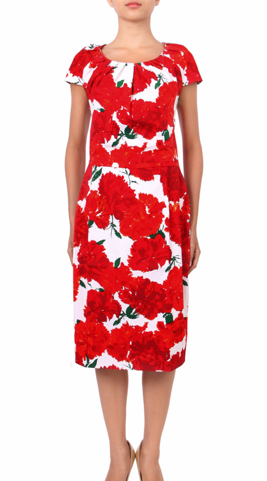 Cap Sleeve | Cyprus Bloom | White Indian Red | Front-1 | Dress By Samantha Sung