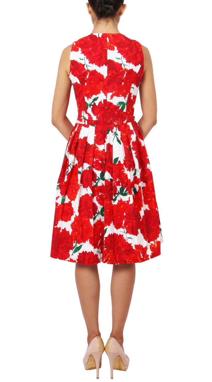 Sleeveless | Cyprus Bloom | White Indian Red | Back | Dress By Samantha Sung