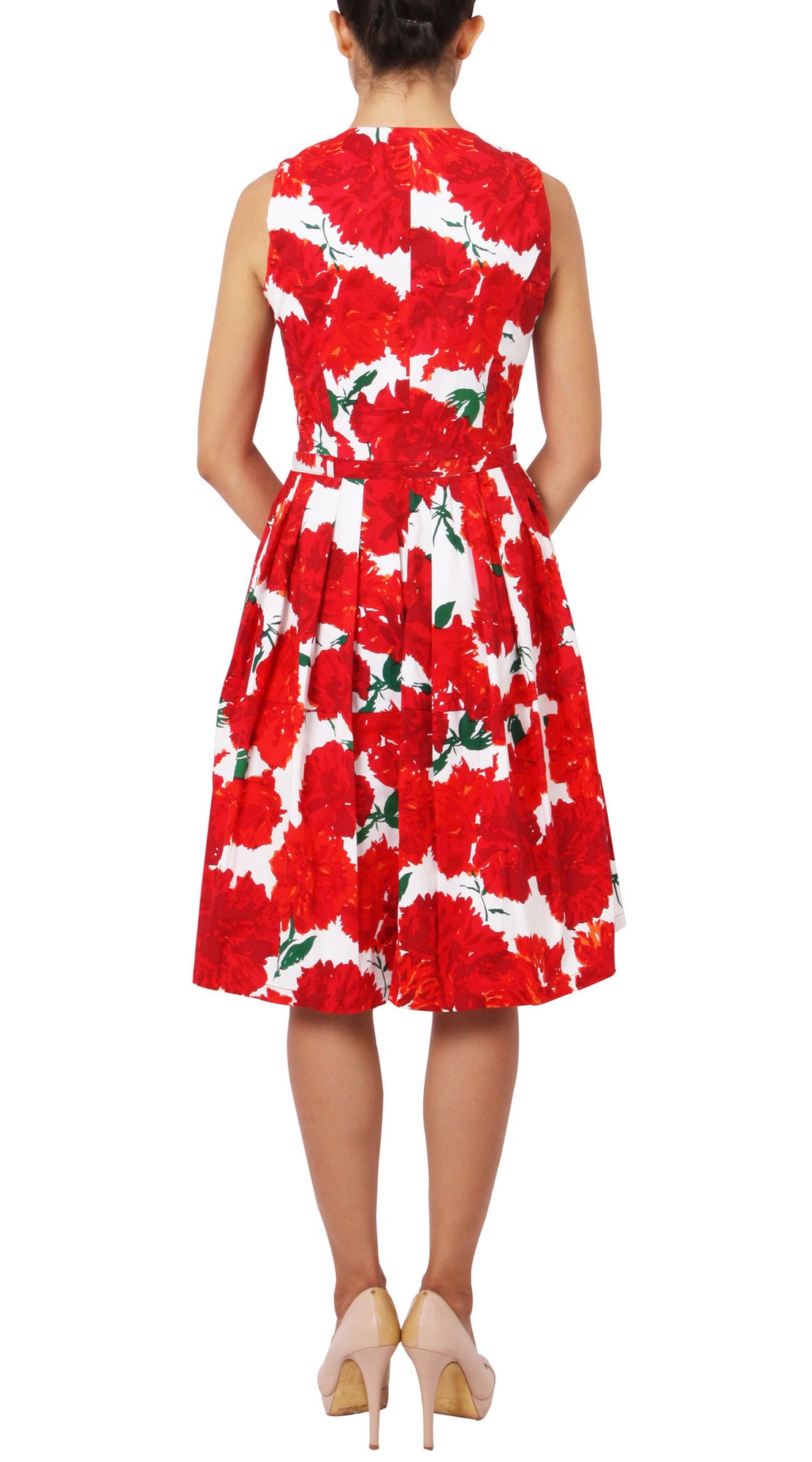 Sleeveless | Cyprus Bloom | White Indian Red | Back | Dress By Samantha Sung