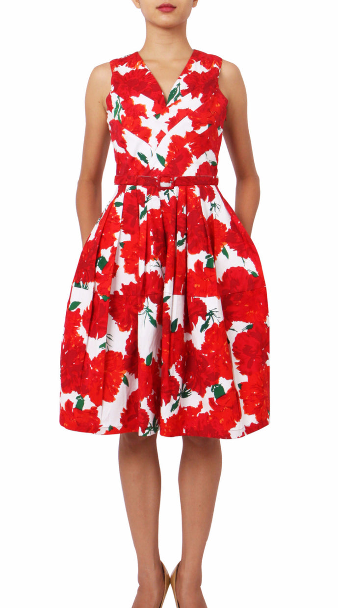 Sleeveless | Cyprus Bloom | White Indian Red | Front | Dress By Samantha Sung