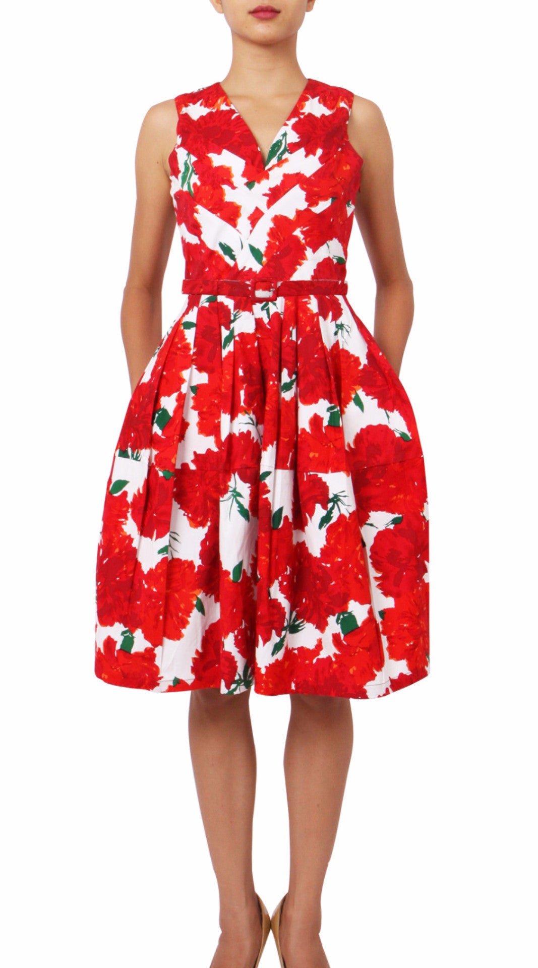 Sleeveless | Cyprus Bloom | White Indian Red | Front | Dress By Samantha Sung