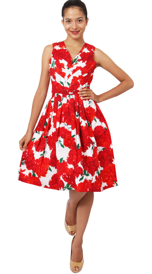 Sleeveless | Cyprus Bloom | White Indian Red | Front-1 | Dress By Samantha Sung