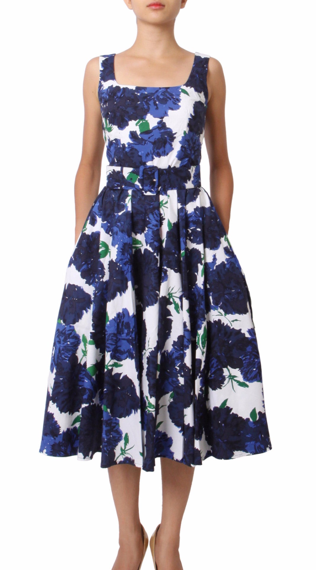 Sleeveless | Cyprus Bloom | White Indigo | Front | Dress By Samantha Sung