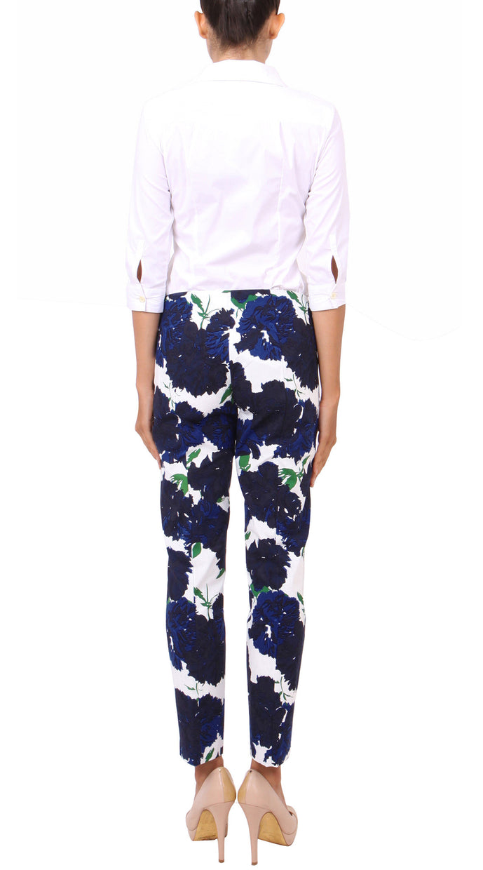 Long | Cyprus Bloom | White Indigo | Back | Pants By Samantha Sung