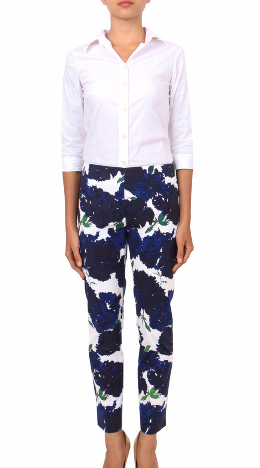 Long | Cyprus Bloom | White Indigo | Front-1 | Pants By Samantha Sung