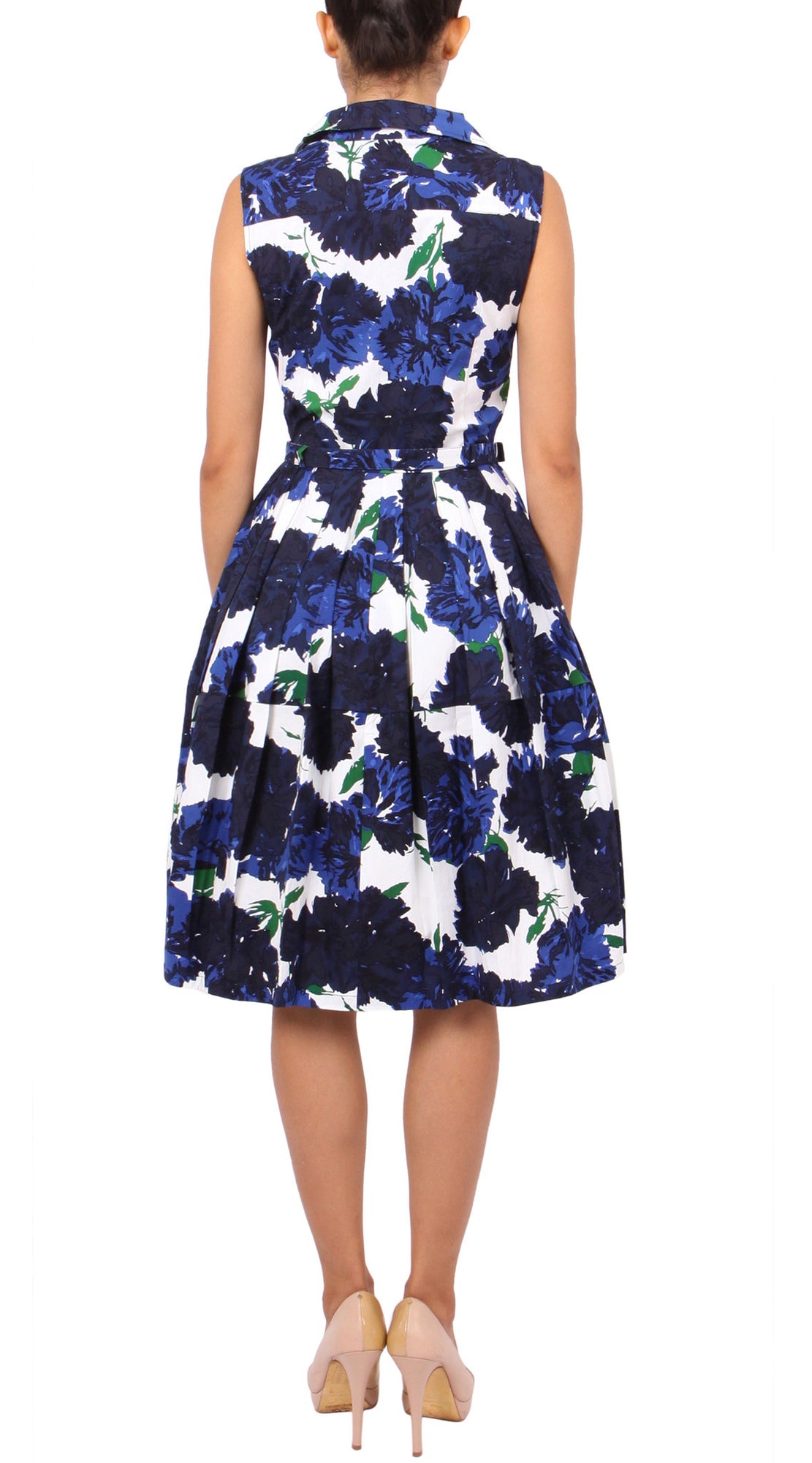 Sleeveless | Cyprus Bloom | White Indigo | Back | Shirt Dress By Samantha Sung