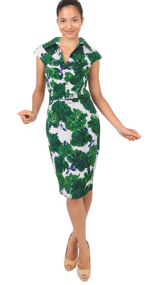 Cap Sleeve | Cyprus Bloom | White Pine Green | Front | Dress By Samantha Sung