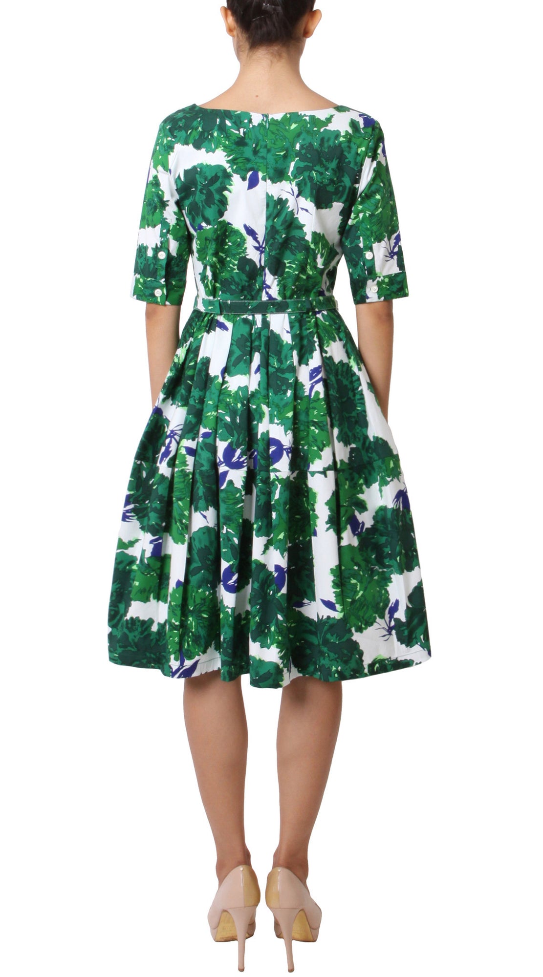 1/2 Sleeve | Cyprus Bloom | White Pine Green | Back | Dress By Samantha Sung