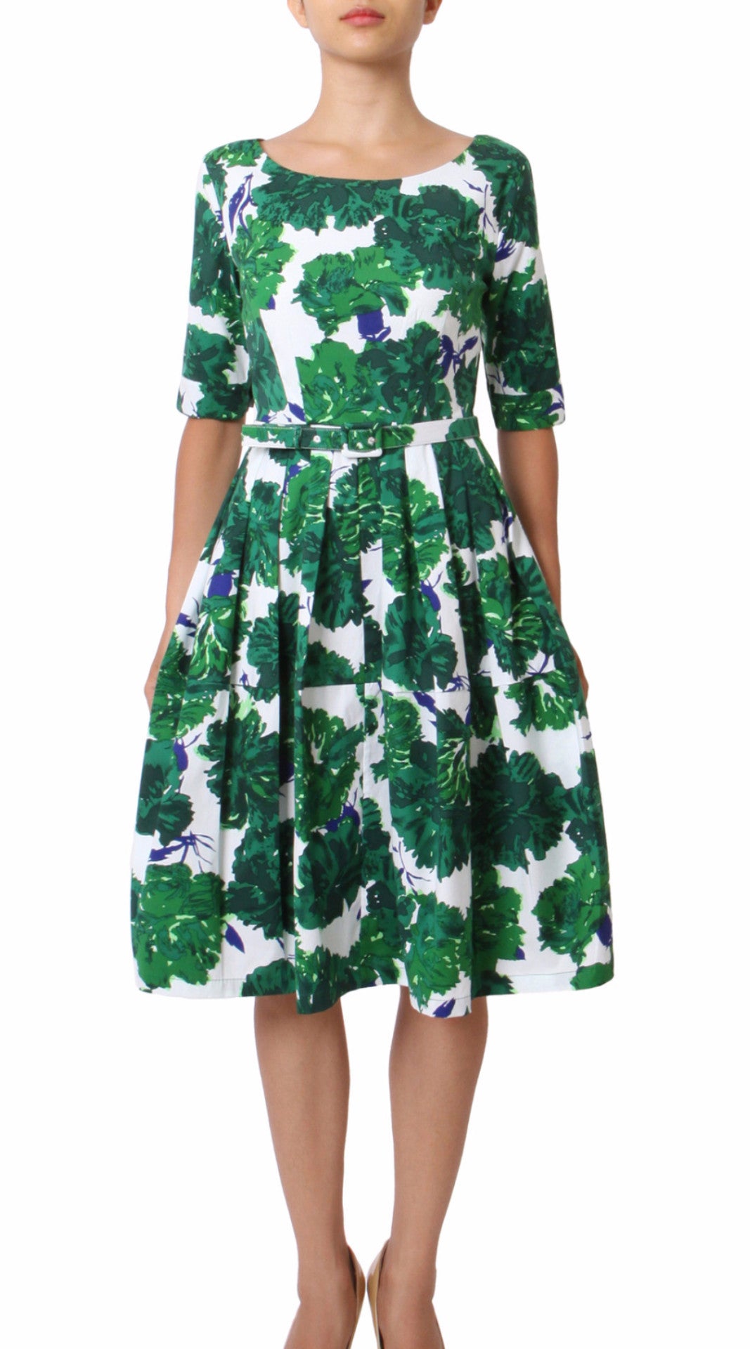 1/2 Sleeve | Cyprus Bloom | White Pine Green | Front | Dress By Samantha Sung