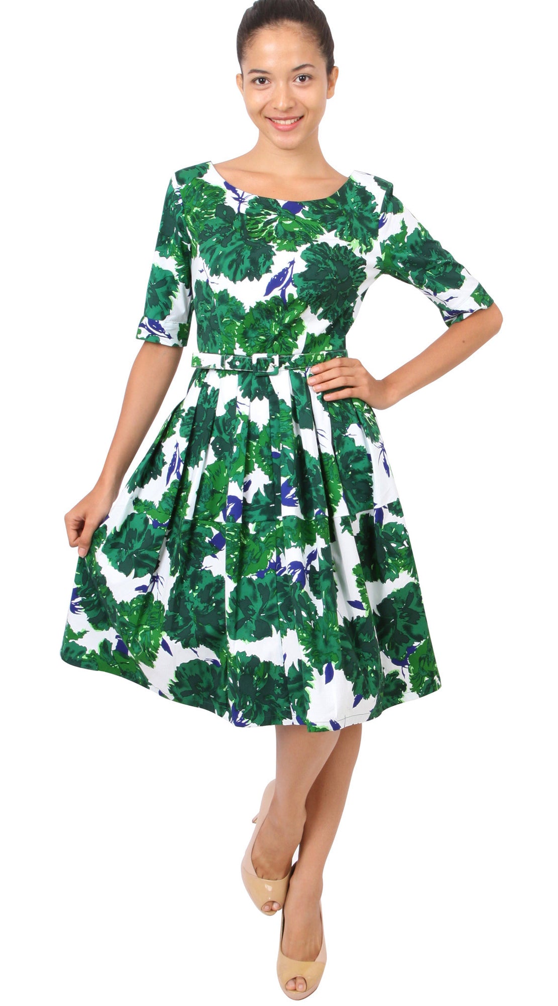 1/2 Sleeve | Cyprus Bloom | White Pine Green | Front-1 | Dress By Samantha Sung